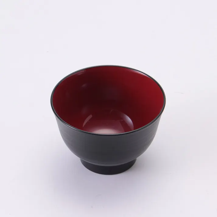 羽反刷毛目汁椀 黒内朱