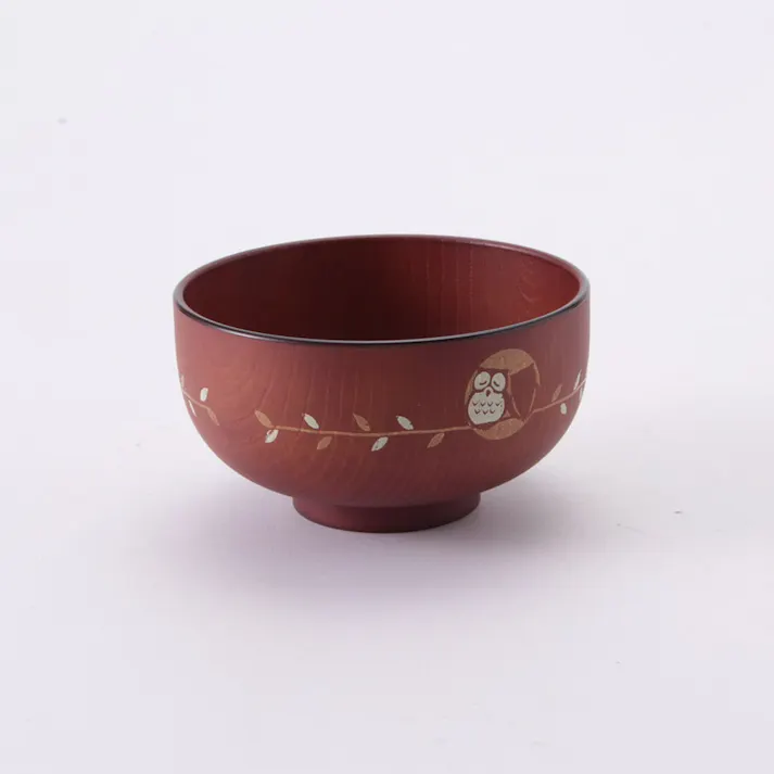 総木目汁椀 総ブラウン ふくろう