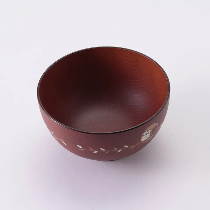 総木彫丼 総ブラウン ふくろう