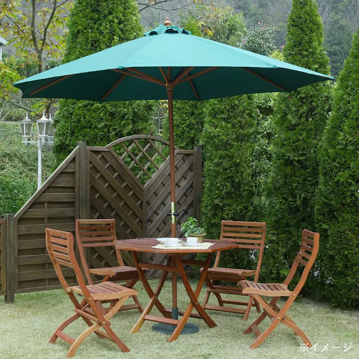 ウッドパラソル 2.7m クランク付 木製 グリーン 直径270×高さ257cm PAS-27GCR【別送品】
