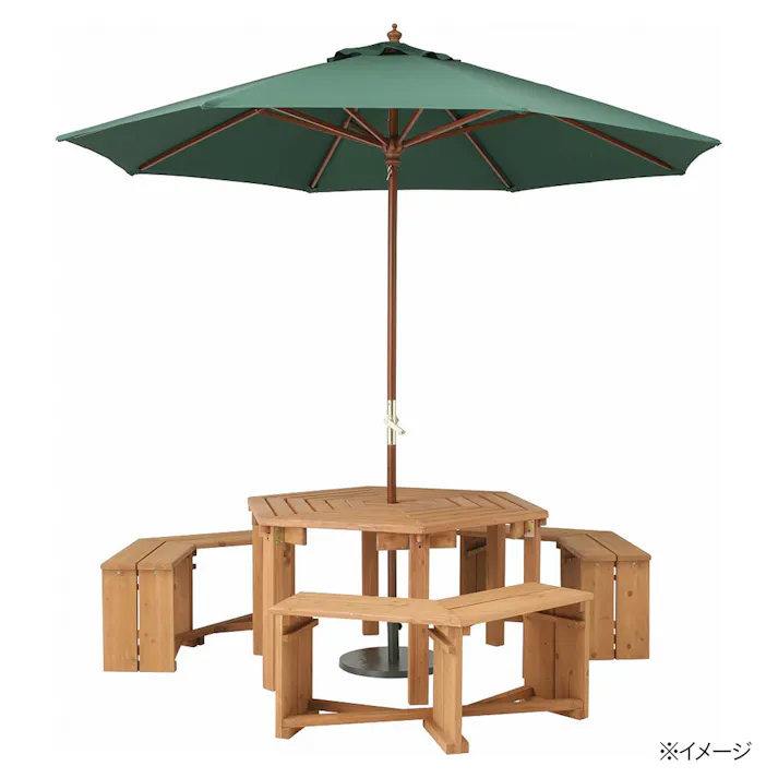 ウッドパラソル 2.7m クランク付 木製 グリーン 直径270×高さ257cm PAS-27GCR【別送品】