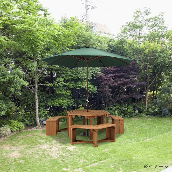 ウッドパラソル 2.7m クランク付 木製 グリーン 直径270×高さ257cm PAS-27GCR【別送品】