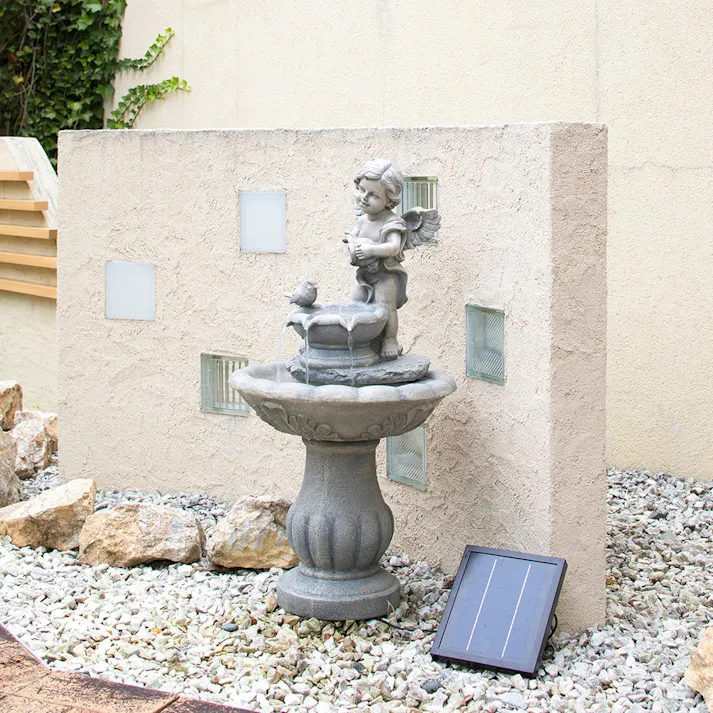ソーラーファウンテン 天使と小鳥【別送品】