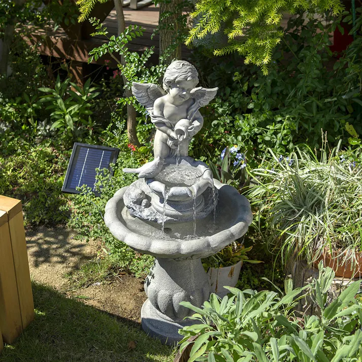 ソーラーファウンテン 天使と小鳥【別送品】