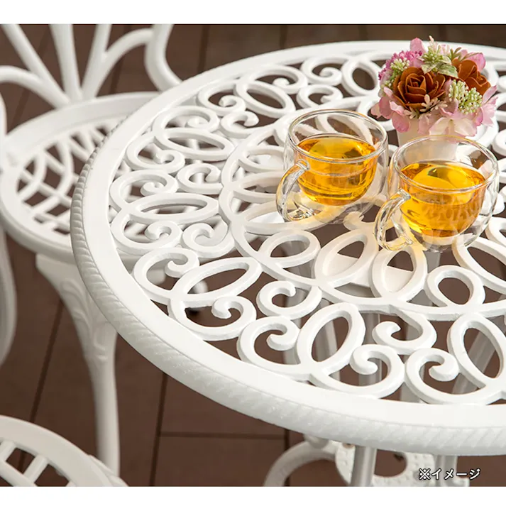 フロールカフェテーブル3点セット ホワイト【別送品】