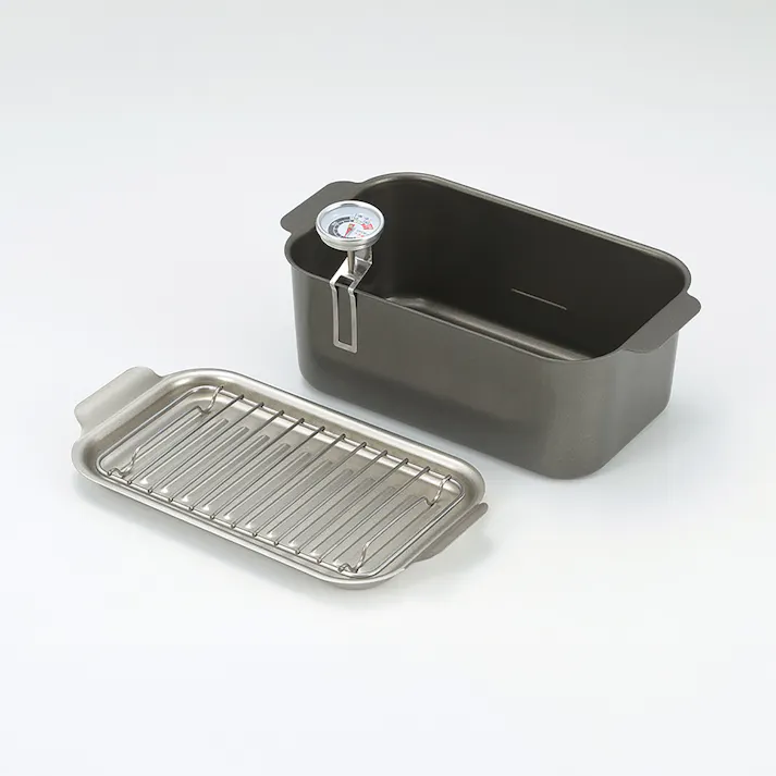 角型蓋付き天ぷら鍋 アミ・温度計付