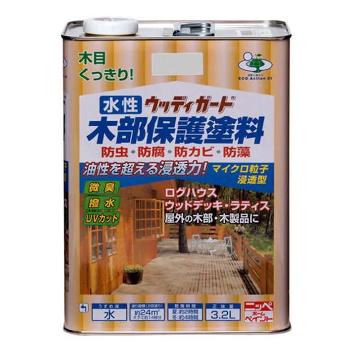 水性ウッディガード 木部保護塗料 ライトオーク 3.2L