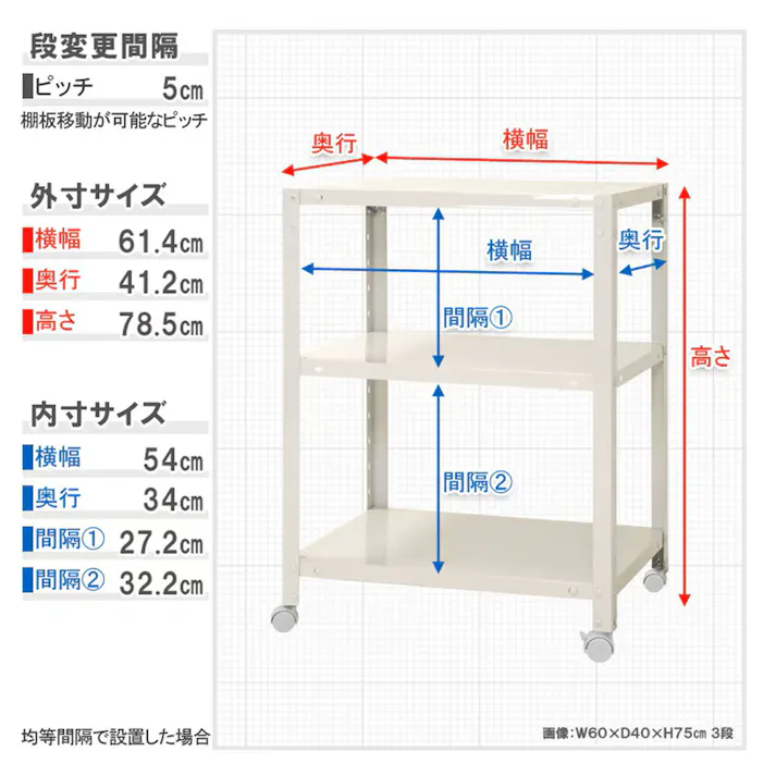 【送料無料】キタジマ スマートラック NSTR-K236 幅60cm 奥行45cm 高さ78.5cm 3段 ブラック【別送品】