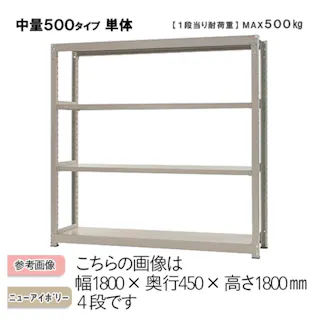 【送料無料】キタジマ 中量ラック 500KG 単体 幅1500×奥行き450×高さ1800mm 4段 【別送品】