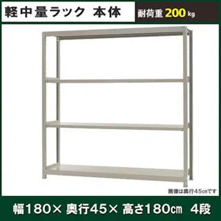 【送料無料】キタジマ 軽中量ラック 200KG 単体 幅1800×奥行き450×高さ1800mm 4段 【別送品】