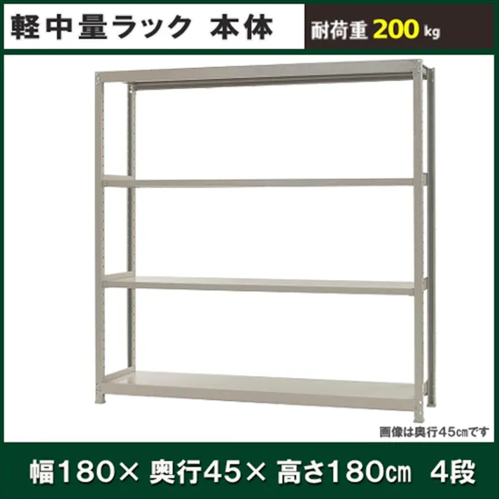 【送料無料】キタジマ 軽中量ラック 200KG 単体 幅1800×奥行き450×高さ1800mm 4段 【別送品】