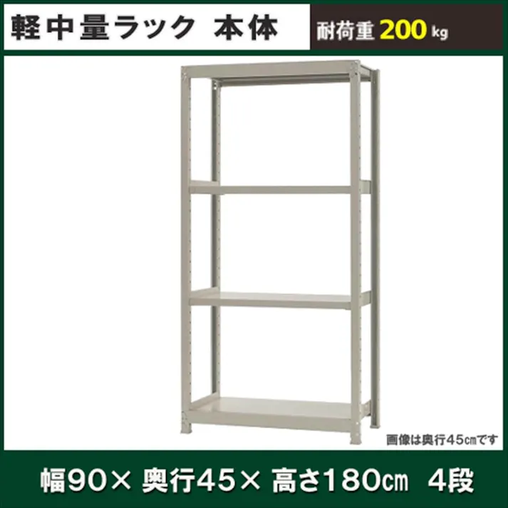 【送料無料】キタジマ 軽中量ラック 200KG 単体 幅900×奥行き450×高さ1800mm 4段 【別送品】