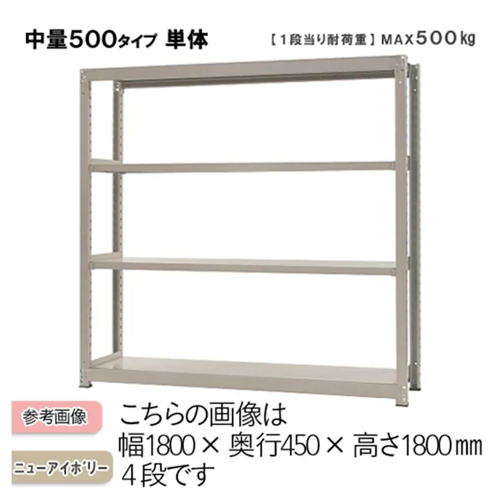【送料無料】キタジマ 中量ラック 500KG 単体 幅150cm 奥行75cm 高さ180cm 4段 【別送品】