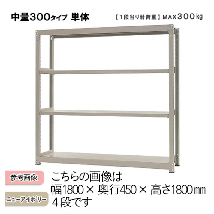 【送料無料】キタジマ 中量ラック 300KG 単体 幅180cm 奥行90cm 高さ180cm 4段 【別送品】