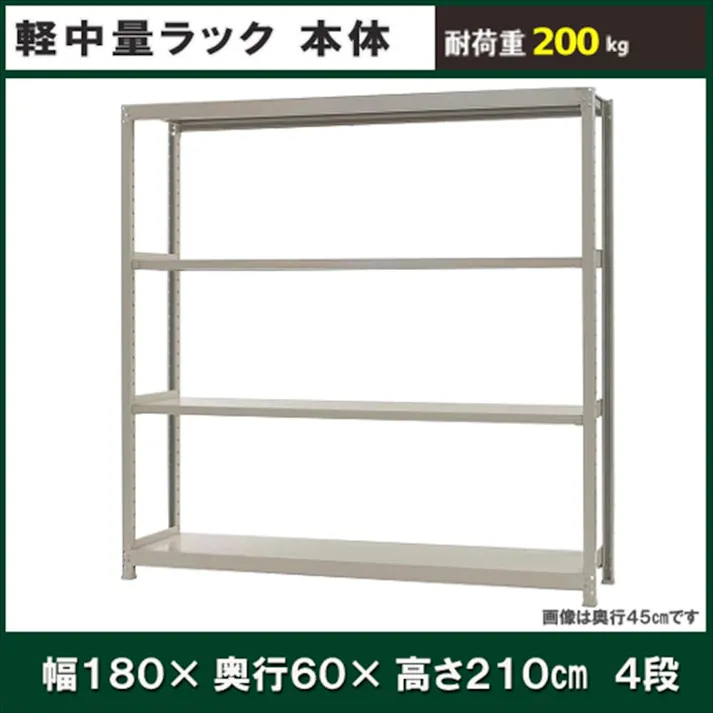 【送料無料】キタジマ 軽中量ラック 200KG 単体 幅1800×奥行き600×高さ2100mm 4段 【別送品】