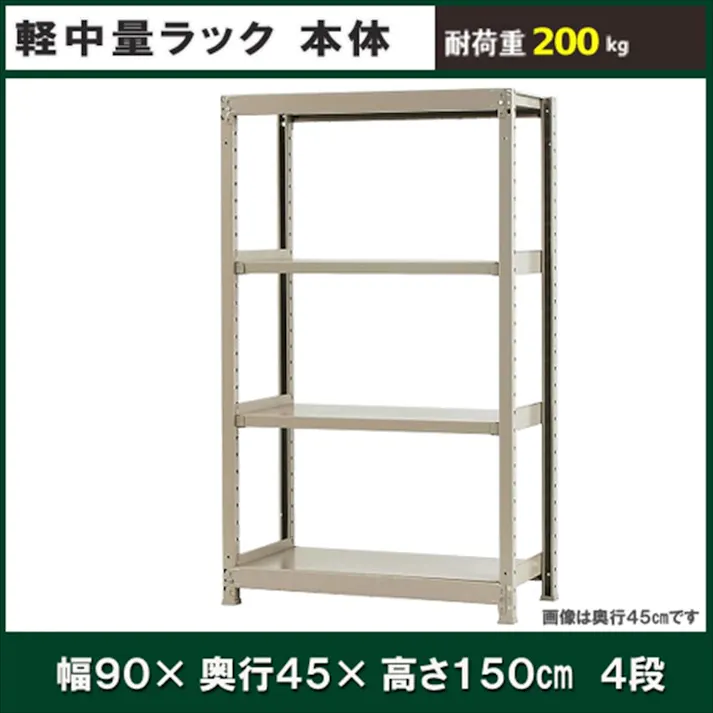 【送料無料】キタジマ 軽中量ラック 200KG 単体 幅900×奥行き450×高さ1500mm 4段 【別送品】