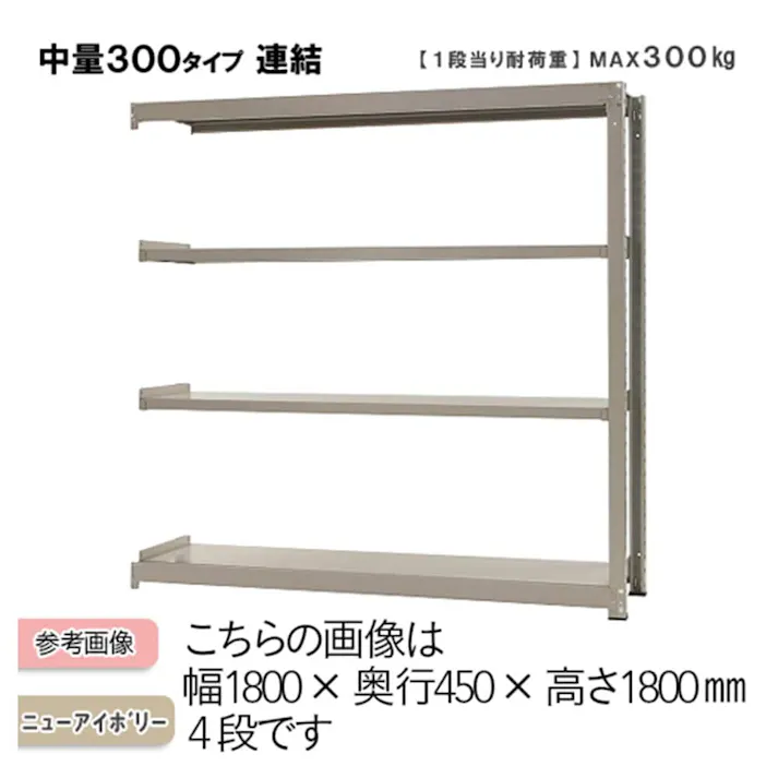 中量ラック 300KG 連結 幅900×奥行き450×高さ1200mm 4段 【別送品】