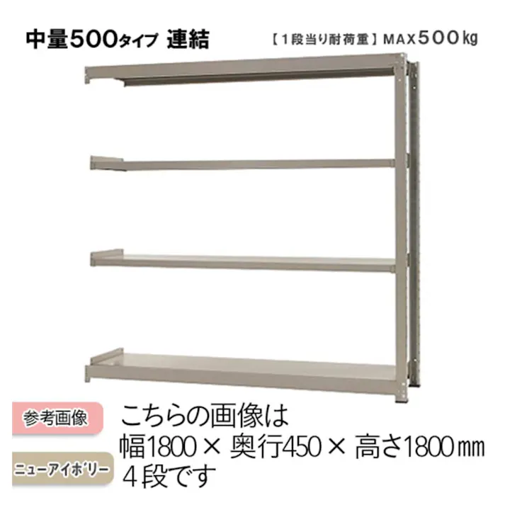 中量ラック 500KG 連結 幅900×奥行き750×高さ1200mm 4段 【別送品】