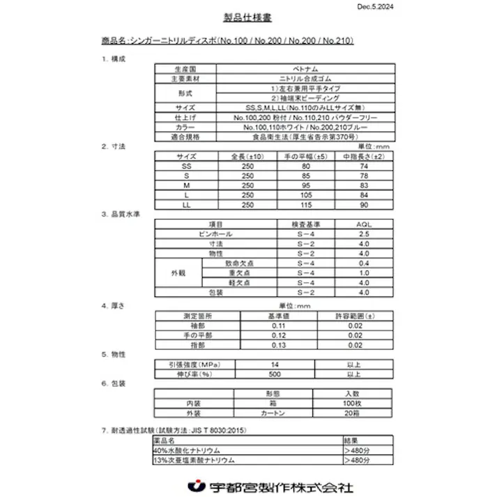 【CAINZ-DASH】宇都宮製作 シンガーニトリルディスポNo.210青PF Sサイズ (100枚入) NBR0550PF-BB S【別送品】
