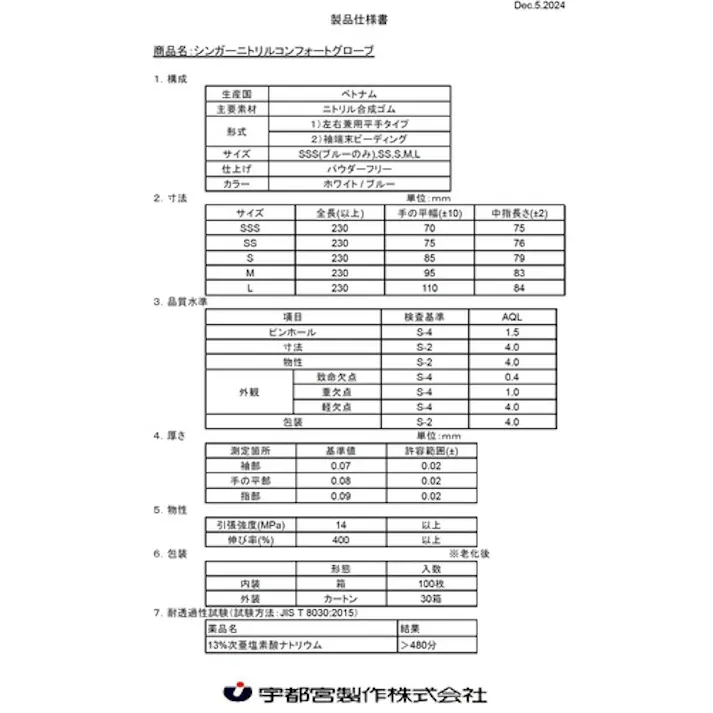 【CAINZ-DASH】宇都宮製作 シンガーニトリル手袋コンフォート(100枚入) B M NBR035APFBBM【別送品】