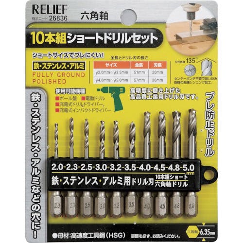 イチネンアクセス ツール事業部 10本組 六角軸ショートドリル組 鉄工用 26836 コンクリートドリル(6.35六角軸) イチネンアクセス ツール事業部 10本組 六角軸ショートドリル組 鉄工用 26836 コンクリートドリル(6.35六角軸)