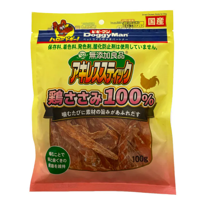 ドギーマン 無添加良品 アキレススティック 鶏ささみ100% 100g 全犬種用スナック