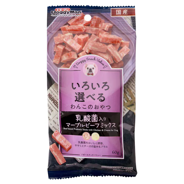 ドギーマンハヤシ ドギースナックバリュー 乳酸菌入り マーブルビーフミックス 60g