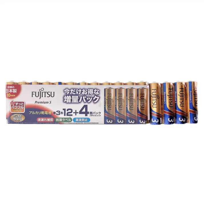 富士通 アルカリ乾電池 プレミアムS 単3形 12+4本