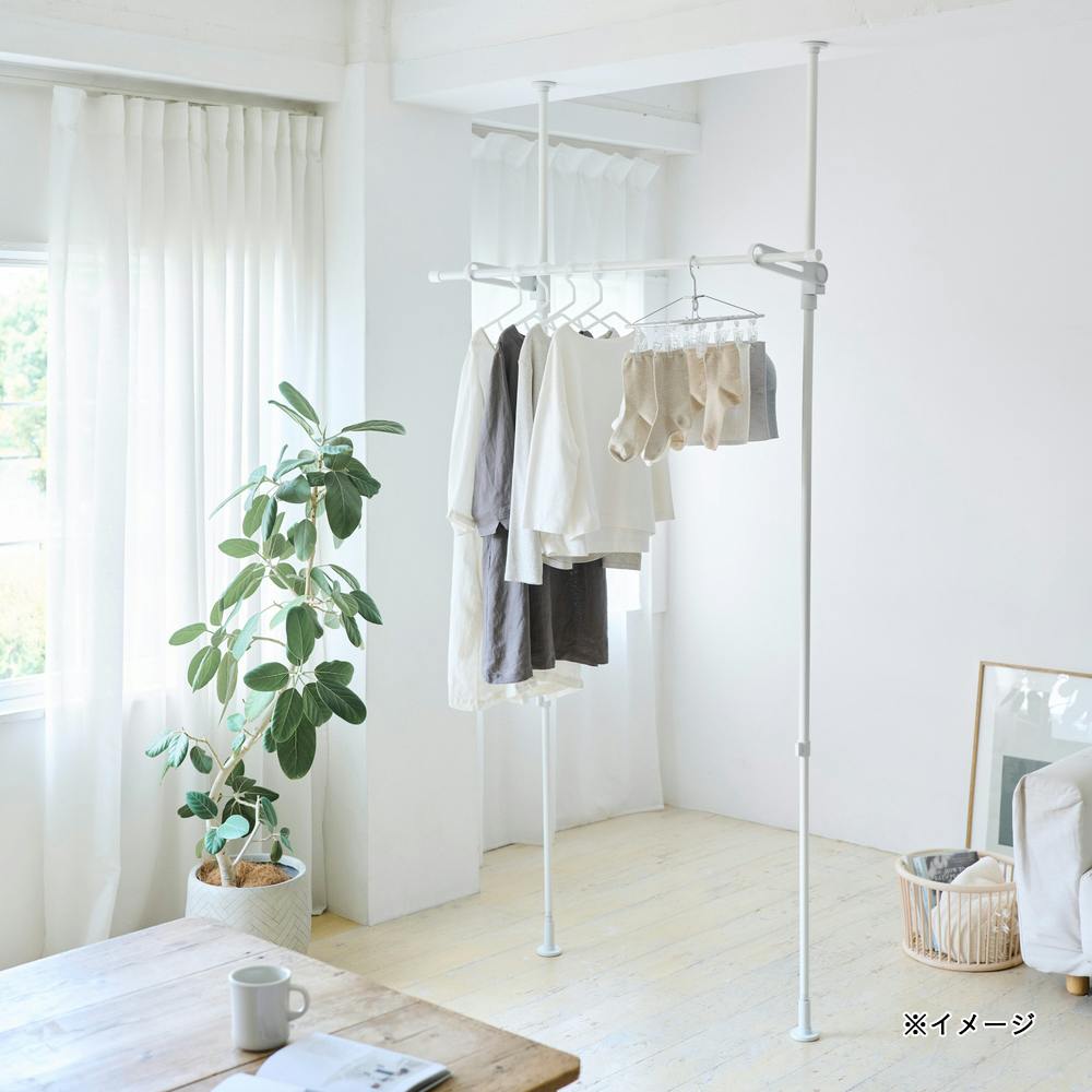 室内つっぱり竿受け1段 マットホワイト TMH81W | 室内物干し・物干し