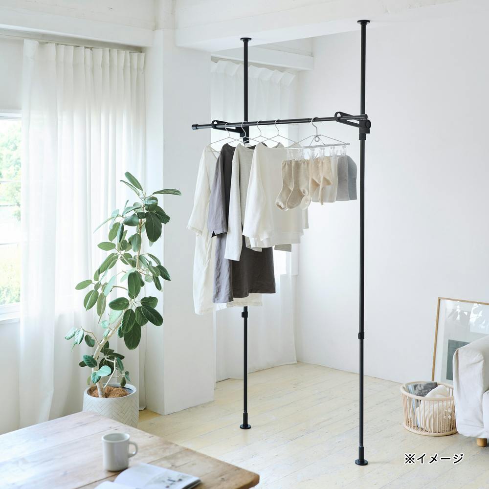 室内つっぱり竿受け1段マットブラック TMH81BK | 室内物干し・物干し