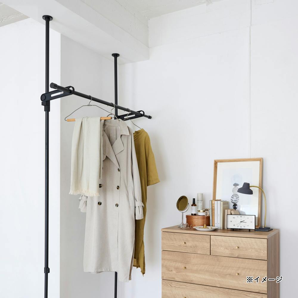 室内つっぱり竿受け1段マットブラック TMH81BK | 室内物干し・物干し