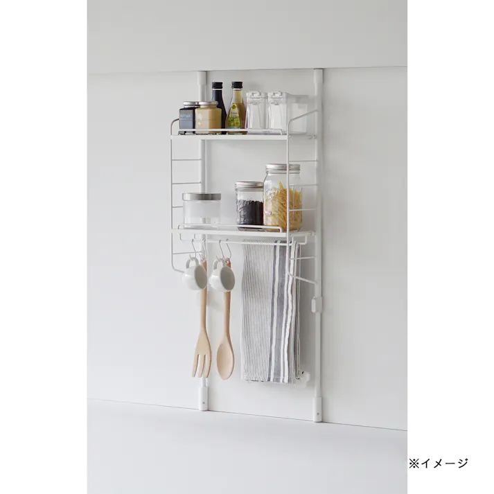キッチンつっぱりラック トレイ付 マッドホワイト