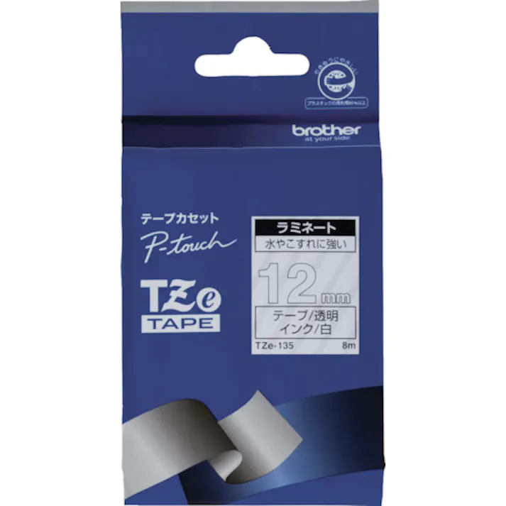 【CAINZ-DASH】ブラザー工業 Tzeテープ 白文字/透明地/12mm TZE-135【別送品】
