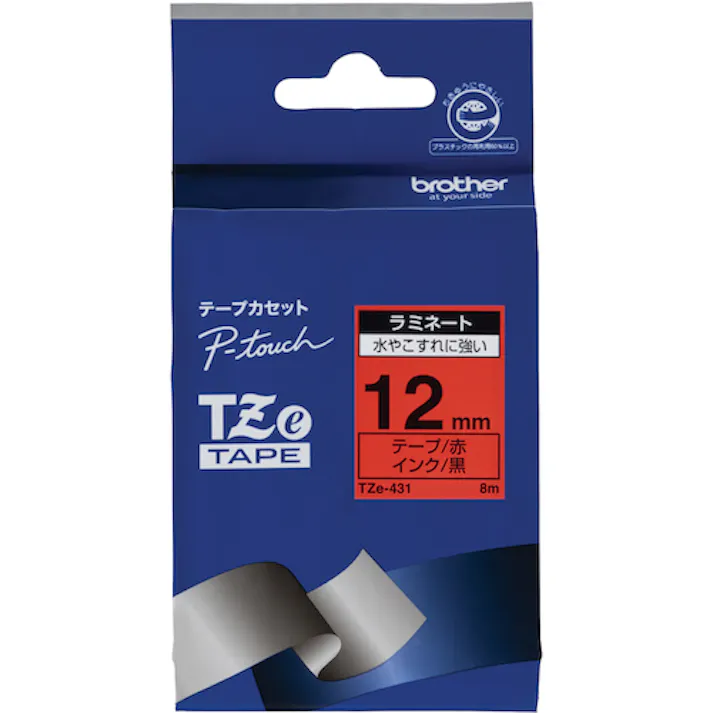 【CAINZ-DASH】ブラザー工業 Tzeテープ 黒文字/赤地/12mm TZE-431【別送品】