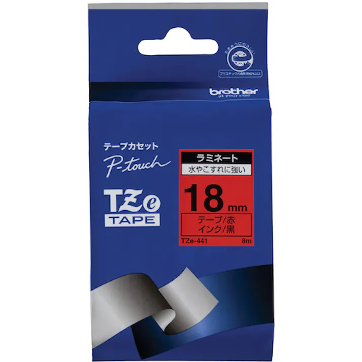 【CAINZ-DASH】ブラザー工業 Tzeテープ 黒文字/赤地/18mm TZE-441【別送品】
