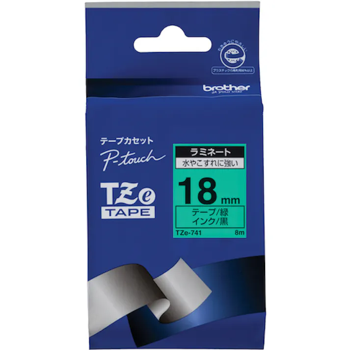 【CAINZ-DASH】ブラザー工業 Tzeテープ 黒文字/緑地/18mm TZE-741【別送品】