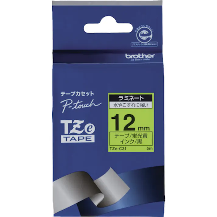 【CAINZ-DASH】ブラザー工業 Tzeテープ 黒文字/蛍光黄地/12mm TZE-C31【別送品】