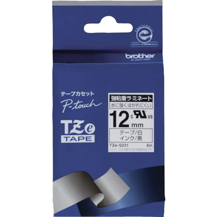 【CAINZ-DASH】ブラザー販売 Tzeテープ 強粘着 黒文字/白地/12mm TZE-S231【別送品】