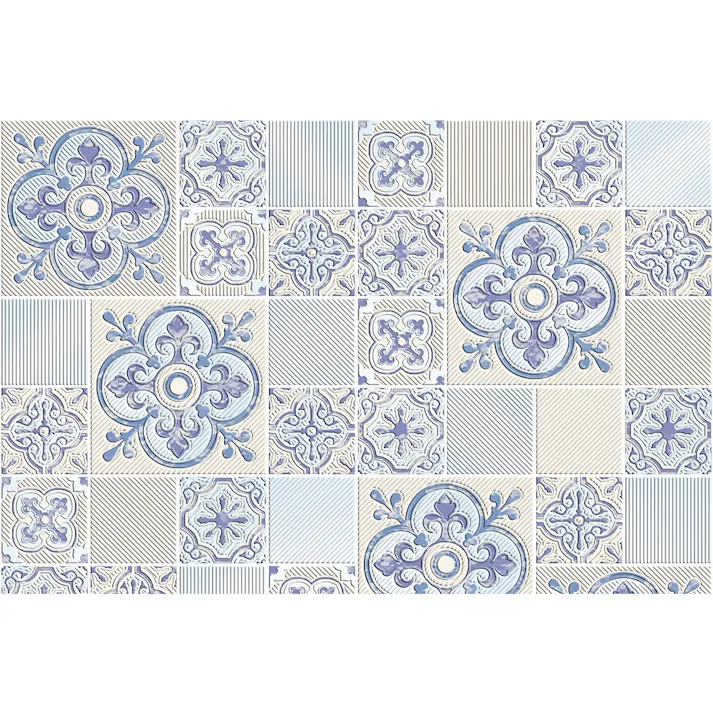 貼ってはがせる デコタイルシート ガラス調 文様タイル ブルー DGT-02 25cm×100cm