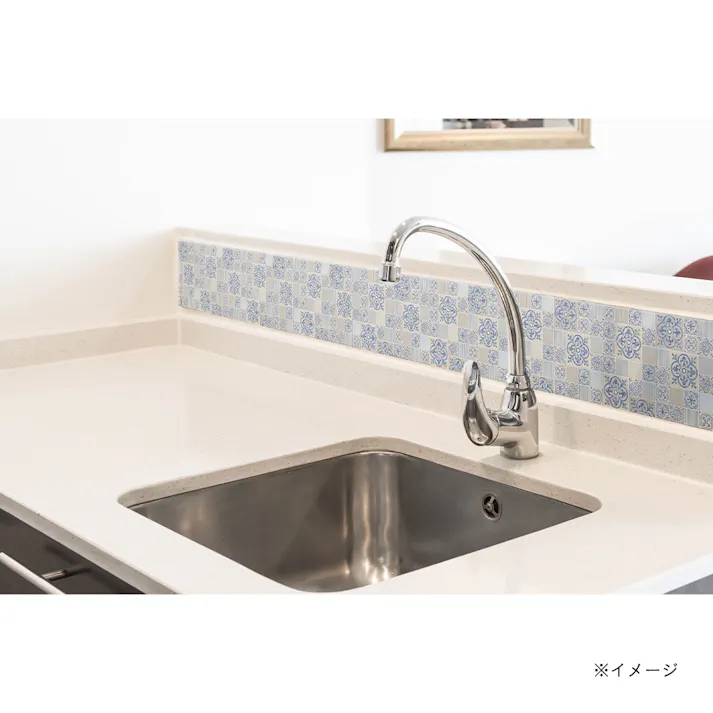 貼ってはがせる デコタイルシート ガラス調 文様タイル ブルー DGT-02 25cm×100cm