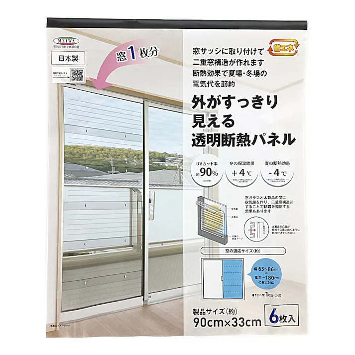 外がすっきり見える 透明断熱パネル 省エネ GNP-3006 90cm 33cm 6枚入