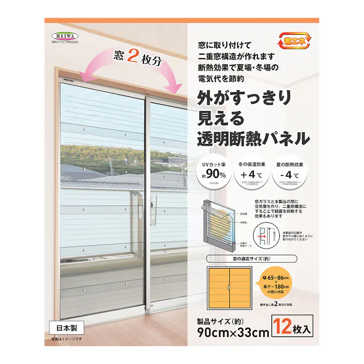 外がすっきり見える 透明断熱パネル 省エネ GNP-3012 90cm×33cm 12枚入