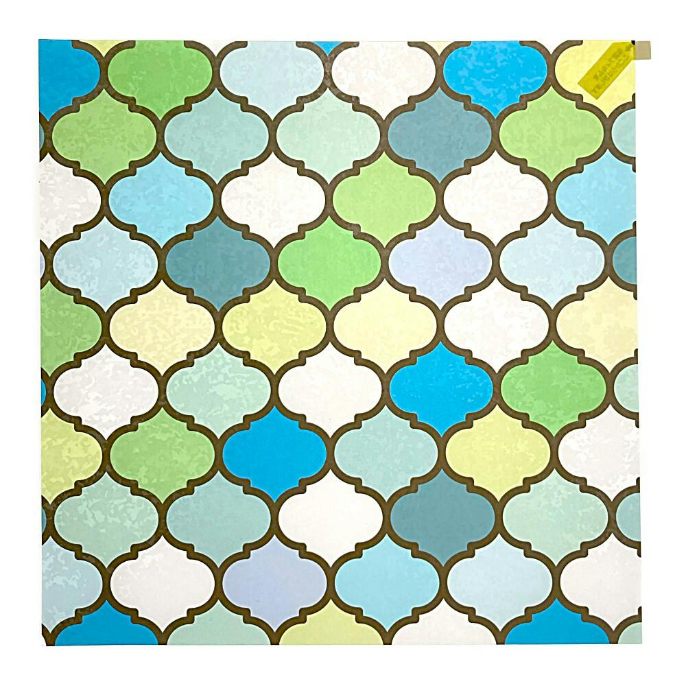 貼ってはがせるステンドグラスシール コラベルタイルブルー模様