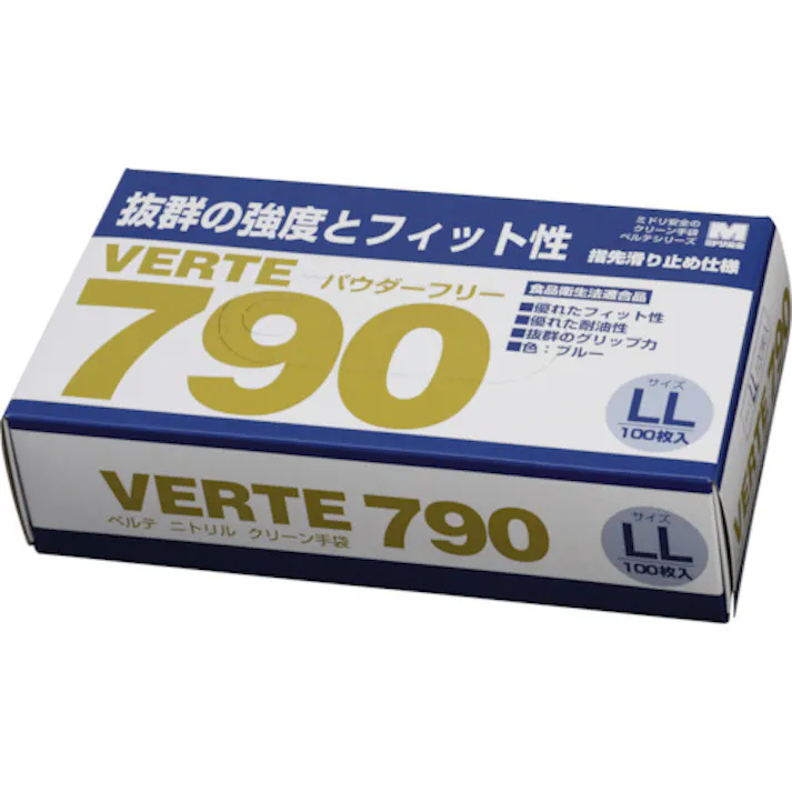 【CAINZ-DASH】ミドリ安全 ニトリルディスポ手袋 ベルテ790 100枚入 LL VERTE-790-LL【別送品】