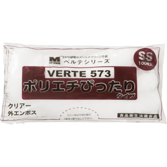 【CAINZ-DASH】ミドリ安全 ポリエチレンディスポ手袋 ベルテ573 100枚 袋入 SS VERTE-573-SS【別送品】