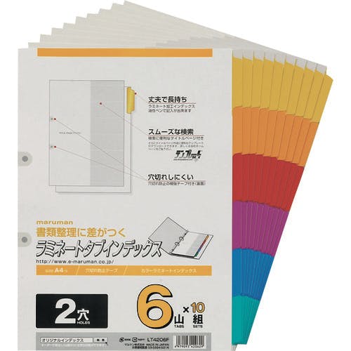マルマン A4 ラミタブ見出し 2穴 6山10組 LT4206F ファイル用カラーインデックス マルマン A4 ラミタブ見出し 2穴 6山10組 LT4206F ファイル用カラーインデックス