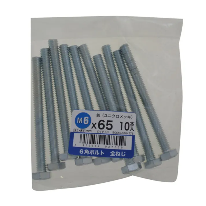 六角ボルト全ねじ 10入り 6×65