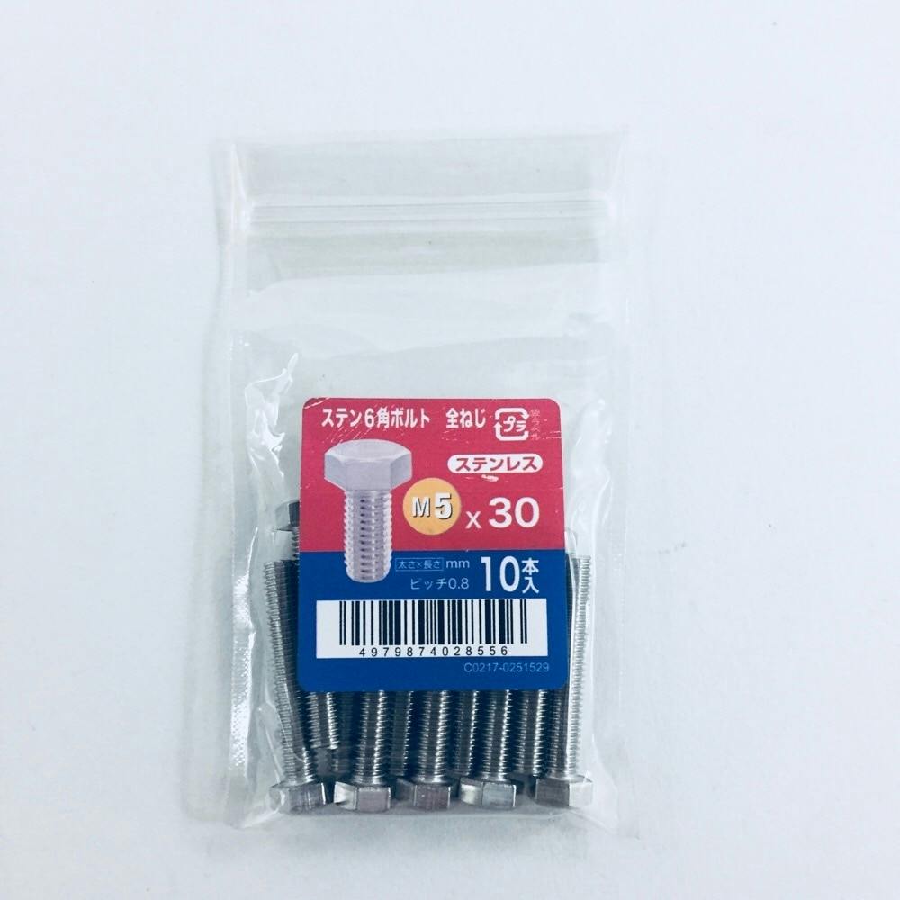 ステン六角ボルト全ねじ 10入り 5×30