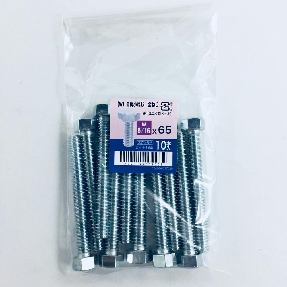 (W)6角小ねじ全ねじ 10入り 5/16×65