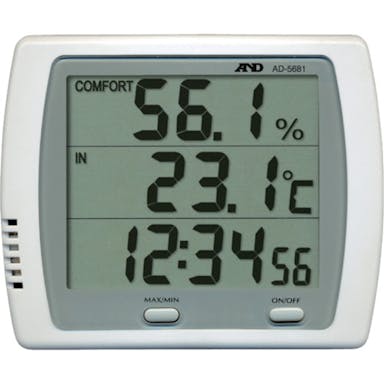 【CAINZ-DASH】エー・アンド・デイ 時計付き温湿度計 AD5681【別送品】